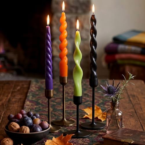 Twisted Taper Candles - Halloween Purple, 4 Pack, 7.87 Inch, Unscented & Clean Burning