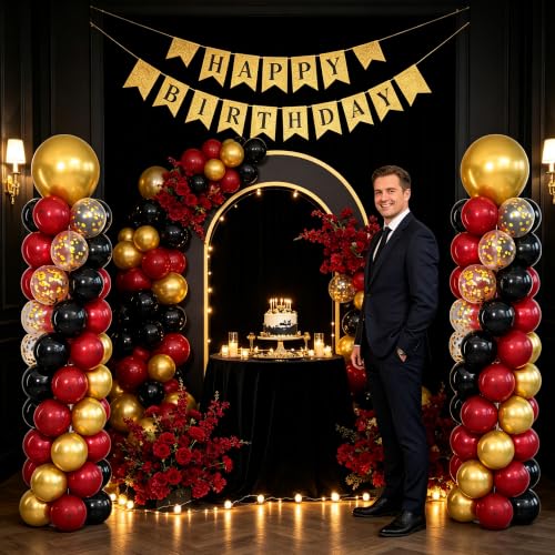 Black Burgundy Gold Balloon Column Stand Set for Party Decorations - Variation: Black Burgundy Gold