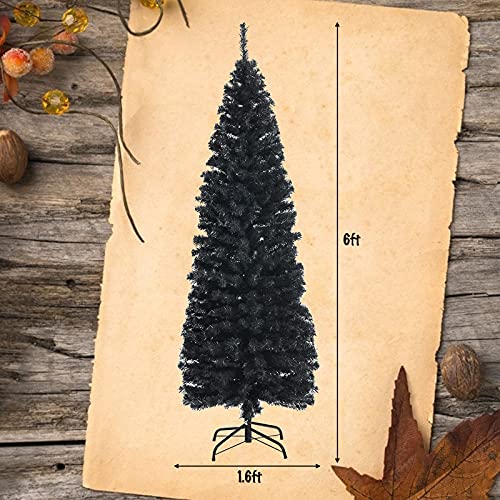 6FT Artificial Black Christmas Tree for Halloween Decorations - Slim & Full