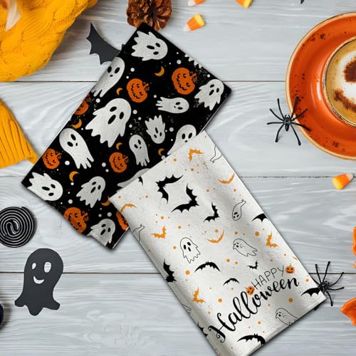 Halloween Kitchen Towels 2pcs - 18x26 Inch Dish Hand Towels for Kitchen & Home - Scary Fall Decor - Variation 2pcs-a