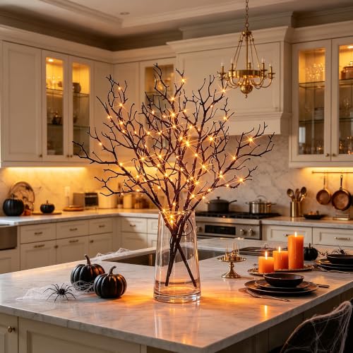 Lighted Halloween Willow Branches with Timer, 21 Inches, Orange LED Decor