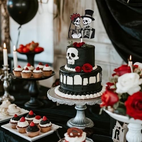 Halloween Wedding Cake Topper Glitter Black Silver Party Decor