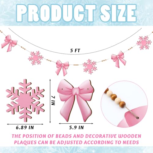 Pink Snowflake Bead Garland with Bow - Fall Thanksgiving Halloween Decor - Snowflake Variation