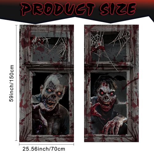 Halloween Zombie Window Decorations - 2PCS Spooky Curtain Banner for Haunted House