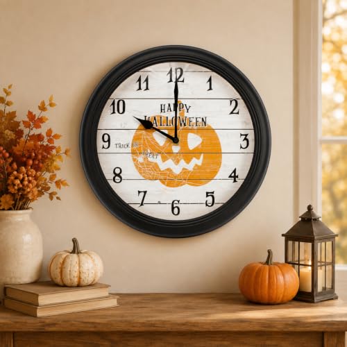 Halloween Pumpkin LED Wall Clock - 12.5 Inch Analog Night Light Decor - Battery Operated, Easy Read for Bedroom & Living Room - Pumpkin Style