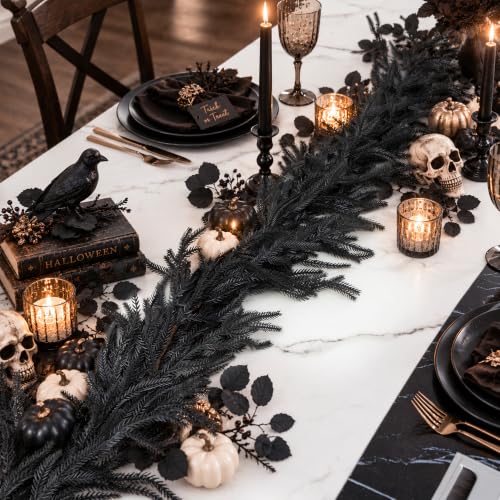 Black Pine Garland Halloween Faux Norfolk 5.9 Feet - Gothic Decor, Variation 1