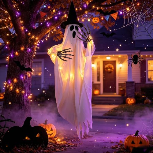 Halloween Ghost with Witch Hat and Claw Props for Party Decor