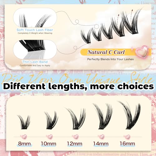 Anime Lash Clusters Kit - 240 Wispy False Eyelash Extensions with Glue & Tweezers (1 Pack)