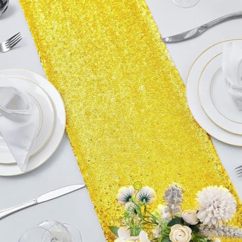 Yellow Sequin Table Runner 12x72 Inches - 2 Pack, Elegant Table Decor