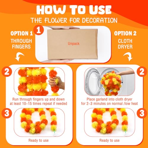 8 Pcs Marigold Garland for Decor with Lights - Halloween Festival Decoration