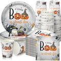 Halloween Baby Shower Party Decor 200-Piece Boo Little Boo Disposable Tableware Set - Dark