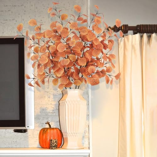 Fall Artificial Eucalyptus Leaves Stems - 16 Pack, 33.8 Inches, Faux Autumn Plants for Home & Wedding Decor
