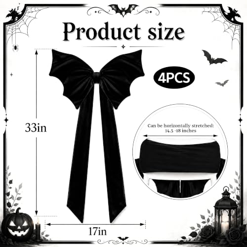 Black Velvet Chair Bow Sashes - Halloween Party Decorations, 4 Pcs - Variation of Black/4 Pcs