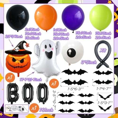 Halloween Balloon Arch Kit with Ghost and Pumpkin Foil Balloons - 152 Pieces