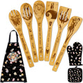 Night Theme Wooden Cooking Spoon Set with Oven Mitt & Apron - Halloween Kitchen Decor, 9 Pieces