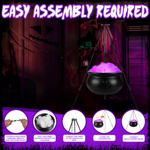 Halloween Decorations Outdoor Large Witches Cauldron with Purple LED Lights & Tripod - Spooky Yard Decor