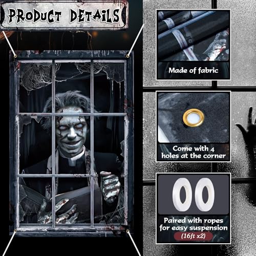 Halloween Ghost Curtain Set - Zombies and Ghost Variation - Spooky Window Decorations for Indoor Outdoor Party