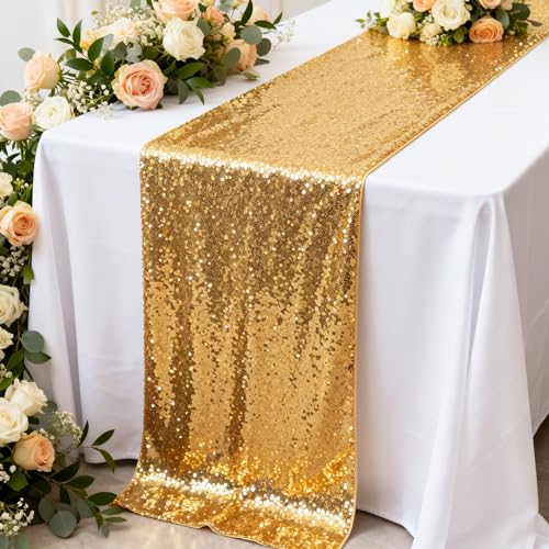 Gold Sequin Table Runner 12x72 Inch - Elegant Party Decor, 1 Pack