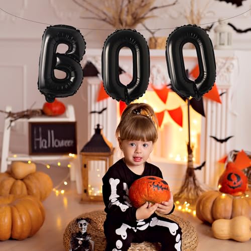 Black 'BOO' Letter Balloons - 16-Inch Mylar Halloween Decorations