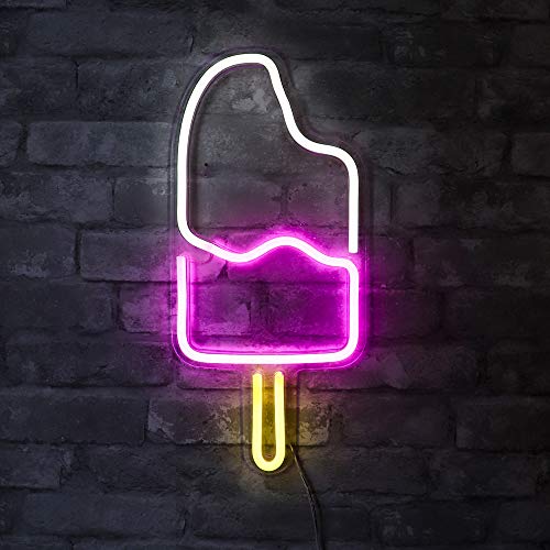 18x18 LED Neon Wall Sign - White & Pink Ice Cream Popsicle Decor