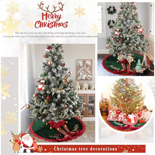 Elf Christmas Tree Skirt 48 Inch Velvet Holiday Decor with Ripple Trim