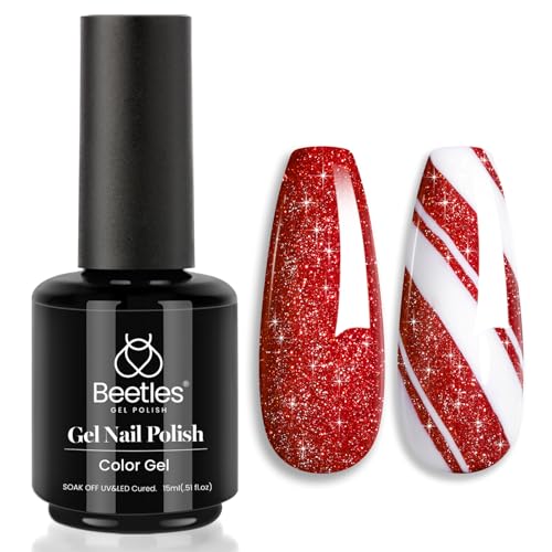Beetles Red Glitter Gel Nail Polish C - Flakie Red | Ruby Crown 15ml Sparkly Manicure