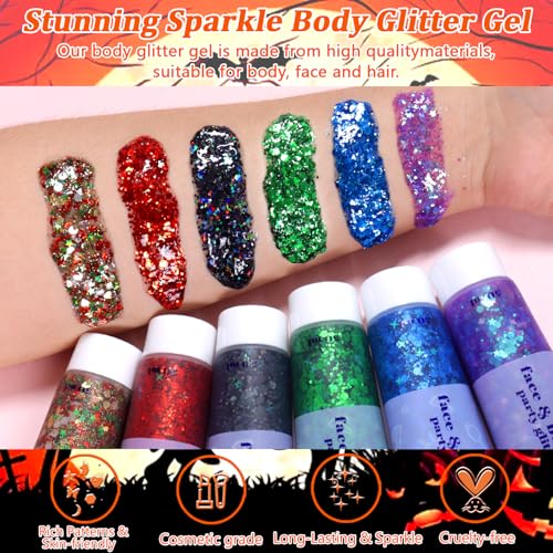 Boko 50ML Body Glitter Gel - Black Halloween Chunky Glitter, Variation 14