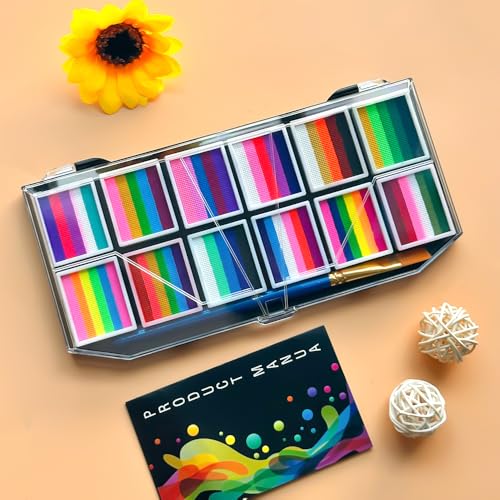 12-Panel Water-Activated Face & Body Paint Palette - Non-Toxic Rainbow Makeup for Halloween & Events