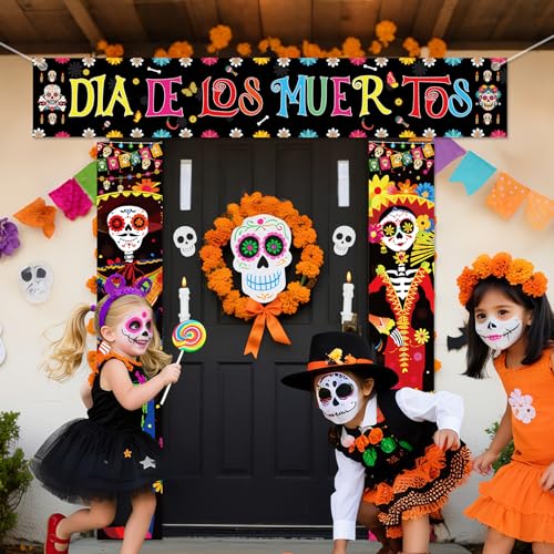Day of the Dead Porch Banner Halloween Mexican Fiesta Skeleton Decorations