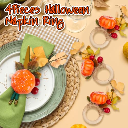 Halloween Pumpkin Eyeball Hand Napkin Rings Set - Fall Dinner Table Decor - Orange Pumpkin Variation