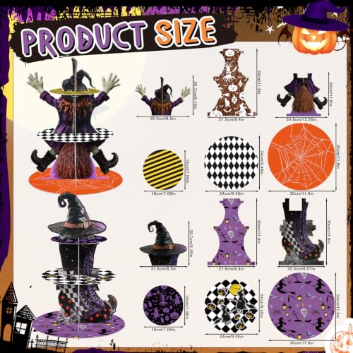 Halloween Cupcake Stand Set - Witch Themed 3-Tier Display for Parties - Mixed Variation