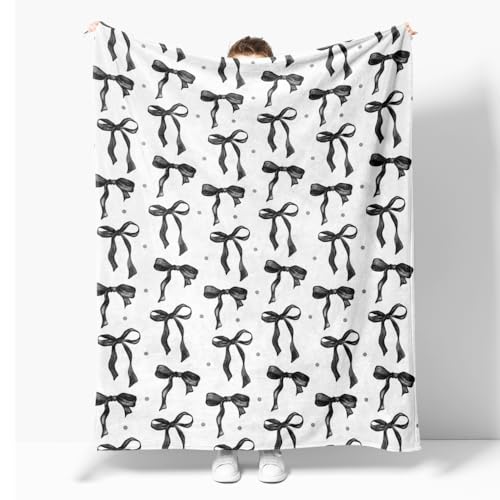 Black and White Bow Throw Blanket - 30x40 Inches, Flannel, Cozy Classroom Decor