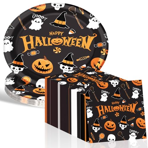 Halloween Paper Plates and Napkins Set - 50 Pieces, Spooky Design, Perfect for Parties - Variation: Halloween