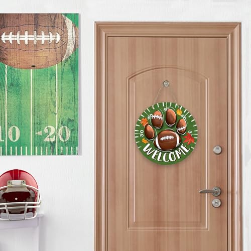Deroro Fall Welcome Football Sign - Front Door Decor with Paw Variation