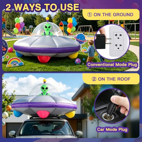 Inflatable UFO Car Decorations Kit for Halloween Trunk or Treat - Waterproof, Bright LED Lights