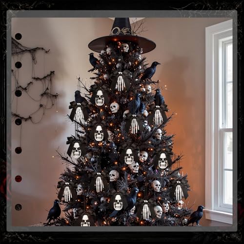 Halloween Skeleton Tree Ornaments Set - Black Bow Skull Decor for Gothic Parties - Classics