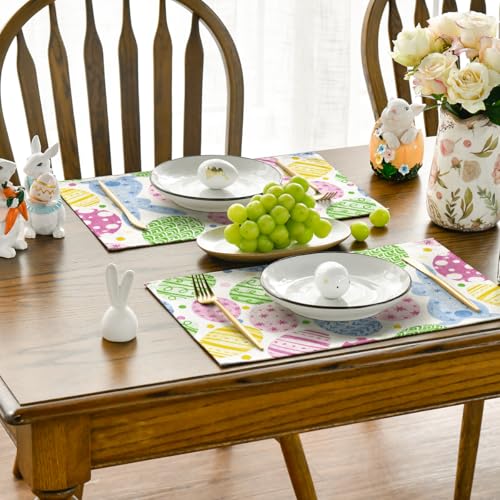 Easter Bunny Eggs Placemats Set of 4 - 12x18 Inch Beige Seasonal Table Decor