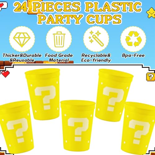 24 Pack Yellow Plastic Party Cups 12oz Reusable Tumblers for Birthday & Themed Events