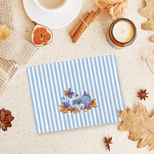 Blue Pumpkin Kitchen Towels Set of 2 - Chinoiserie Fall Dish Towels