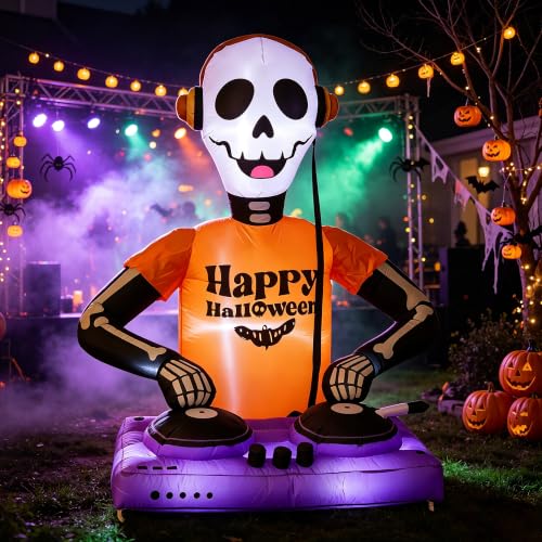 Inflatable DJ Skeleton Halloween Decoration with LED Lights - 5FT, Variation DJ-Skeleton