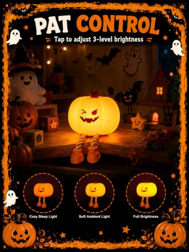 Ammonite Pumpkin Night Light G - Silicone Halloween Nursery Lamp with 3 Dimming Levels