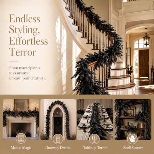Black Halloween Garland 6FT Artificial Gothic Vine Decor for Haunted House