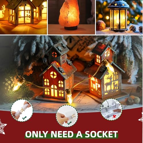 8.4ft Christmas Village Lights with 4 Warm White LED Bulbs - Adjustable & Energy-Efficient