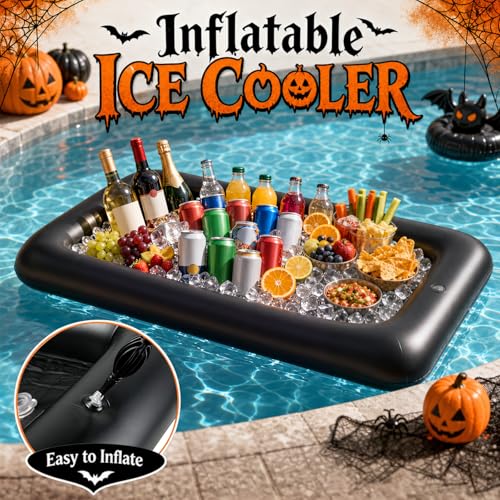 Summer Halloween Pool Party Decorations Set - Inflatable Pumpkins, Beach Balls & Table Skirt