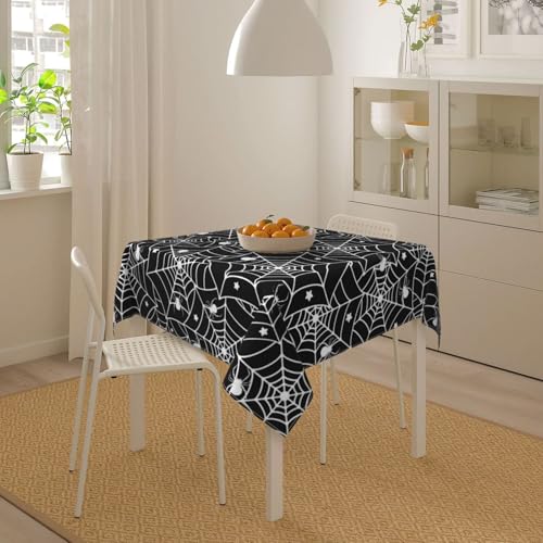 Halloween Tablecloth Square 60x60 Inch Spider Web & Stars Stain Resistant Polyester
