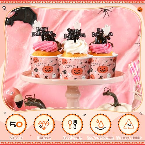 Halloween Ghost Pumpkin Soup Bowls 50 Pack - 9 oz Disposable Party Tableware
