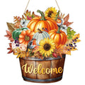 Fall Barrel Welcome Wreath for Front Door - Large Wooden Pumpkin & Maple Leaf Thanksgiving Sign - Farmhouse Autumn Decor