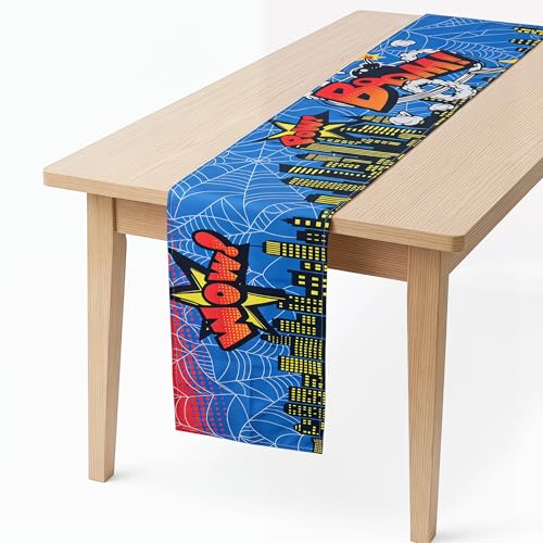 Blue Spider Web Table Runner Halloween Superhero Party Decor 13x72 Inches