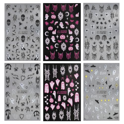 Halloween Nail Stickers Ghost Spider Web Decals - Self-Adhesive Nail Art