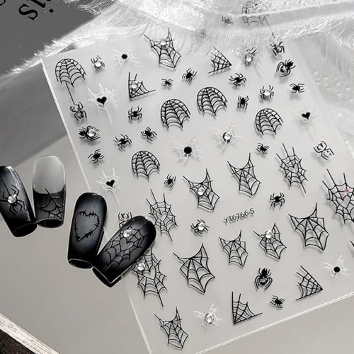 Halloween Nail Stickers with Spider Web Design - Black 5D Embossed Self-Adhesive Nail Decals - Halloween Style10
